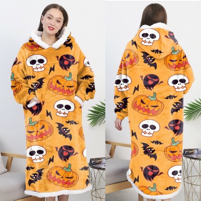 Halloween Pumpkin Oversized Hoodie Blanket Winter Warm TV Wearable Blanket