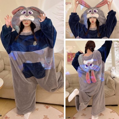 Zootopia Judy Kigurumi Onesie Cartoon Animal Thickened Coral Velvet Costume For Couples