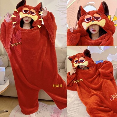 Zootopia Fox Nick Kigurumi Onesie Cartoon Animal Thickened Coral Velvet Costume For Adults