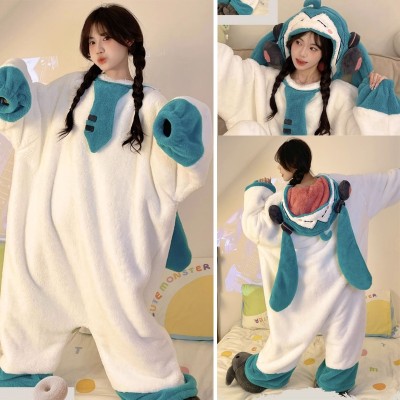 Hatsune Miku White Kigurumi Onesie Cartoon Thickened Coral Velvet Costume For Adults