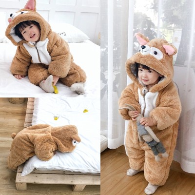 Cute Brown Puppy Baby Romper Thickened Animal Kigurumi Halloween Toddler Costumes