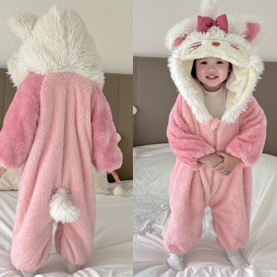 Cartoon Plush Cat Onesie Thickened Newborn Warm Kigurumi Halloween Baby Toddler Costumes