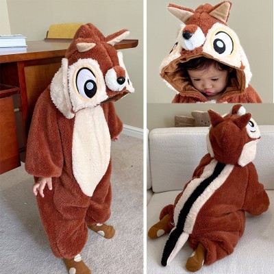 Cute Squirre Onesie Thickened Newborn Cartoon Animal Kigurumi Halloween Toddler Costumes