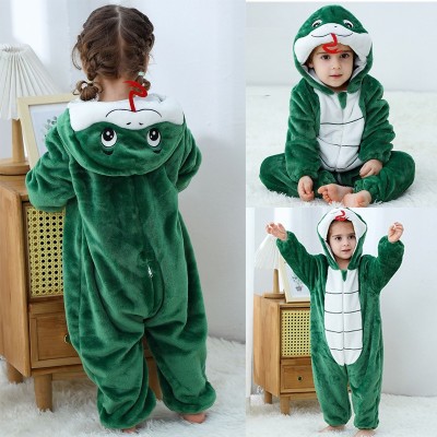 Dark Green Snake Baby Romper Flannel Kigurumi Newborn Animal Onesies