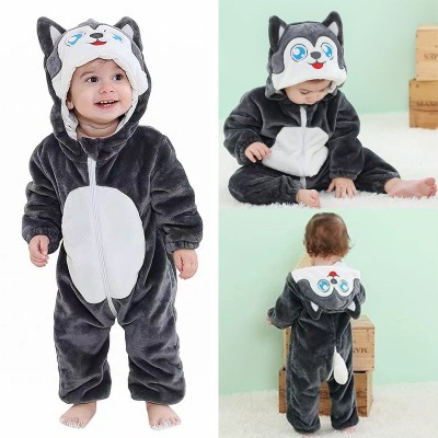 Baby Rompers Winter Kigurumi Gray Dog Costume For Girls & Boys Toddler