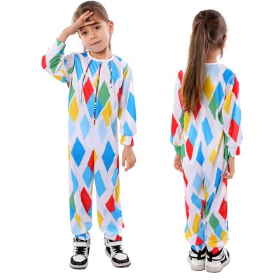 Carnival Color Argyle Clown Onesie Performance Party Cosplay Costume For Kids