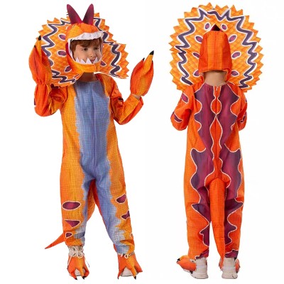 Orange Dilophosaurus Onesie Kigurumi Halloween Party Cute Dinosaur Cosplay Costumes For Kids