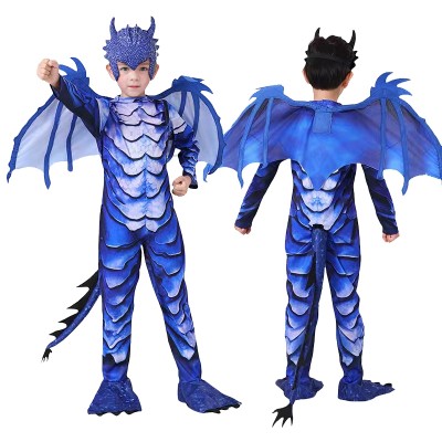 Blue Pterosaur Onesie Kigurumi For Kids Halloween Party Dinosaur Cosplay Outfit