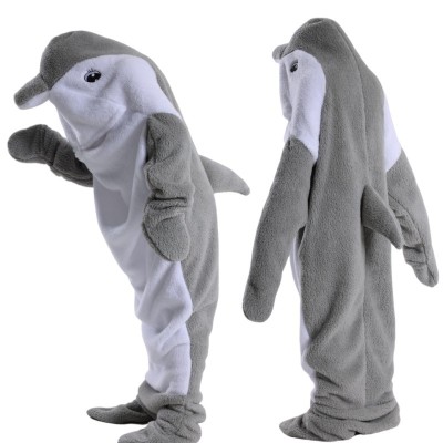  Gray Dolphin Wearable Hoodie Blanket For Adults & Kids  Soft Cozy Sleeping Bag