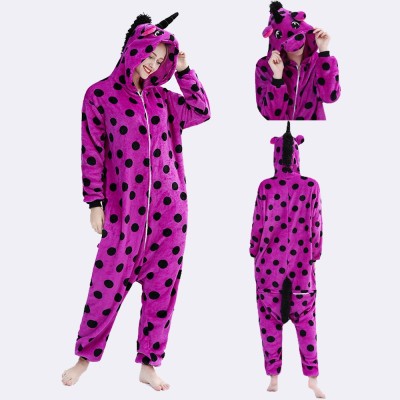 Purple Dot Unicorn Kigurumi Onesie Cartoon Animal Pajamas Costume For Adult