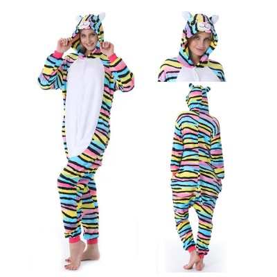 Colorful Stripe Cat Onesie Kigurumi Pajama Cartoon Animal Costume For Adult