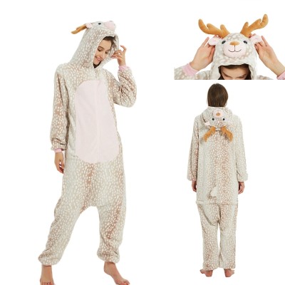 Lovely Milu Deer Kigurumi Onesie Animal Pajama Halloween Costume For Adult