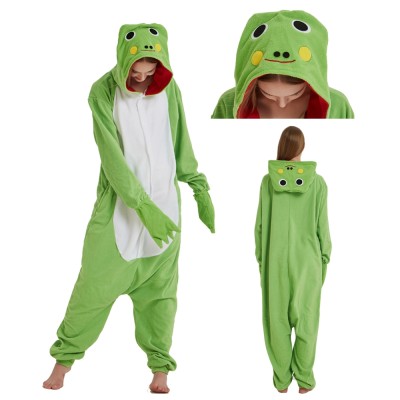 Green Frog Onesie Kigurumi  Funny Animal Pajama  Polar Fleece Costume For Adult