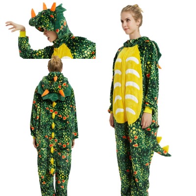 Adult Dark Green Triceratops Onesie Kigurumi 3D Funny Cartoon Animal Dragon Pajama Costume