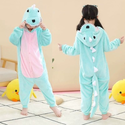 New Arrlival  Aqua Green Dinosaur Onesie Kigurumi Animal Pajamas For Kids