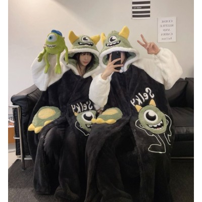 Big-Eye Monster Michael Wazowski Robes Hooded Loungewear Set For Couple Matching Halloween Costumes