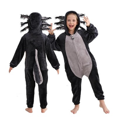 Black Axolotl Onesie Pajamas Kigurumi For Kids Halloween Costumes