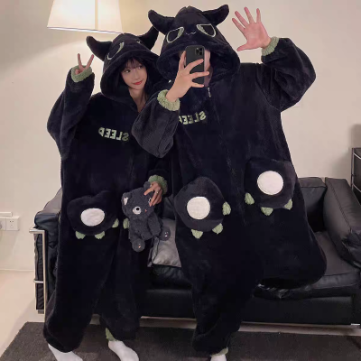 Black Cat Luo Xiao Hei Onesie Pajama Thicked Couples Kigurumi For Halloween Costumes
