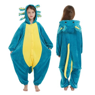 Blue Axolotl Onesie Pajamas Kigurumi For Kids Halloween Costumes