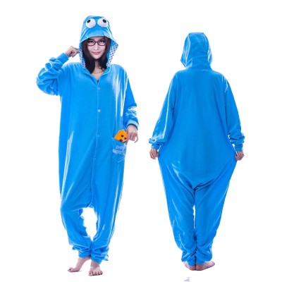Blue Sesame Cookie Monster Onesie Kigurumi Pajamas For Adults Halloween Costumes