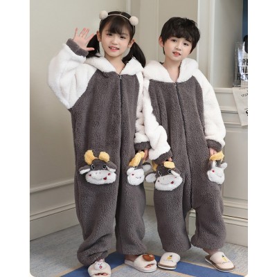 Brown Cow Onesie Pajama Plush Kigurumi For Halloween Kids Costume