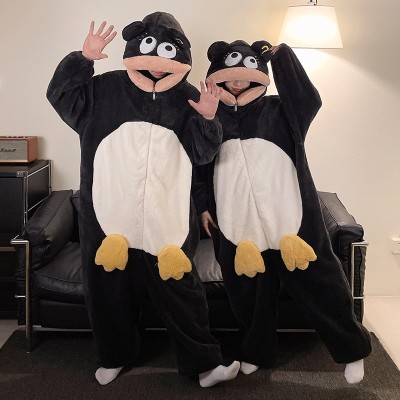 Cartoon Animal  Onesies Thickened Coral Fleece Hooded Pajama For Couples Halloween Costumes