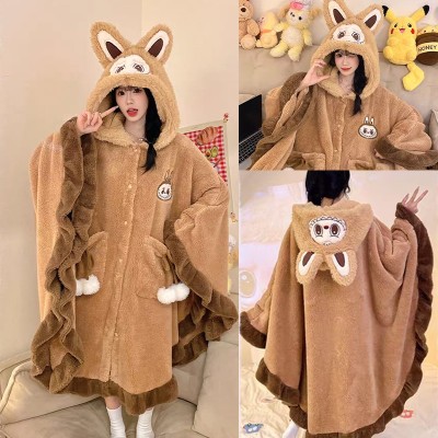 Cartoon Labubu Hooded Cape Cloak Blanket For Adults
