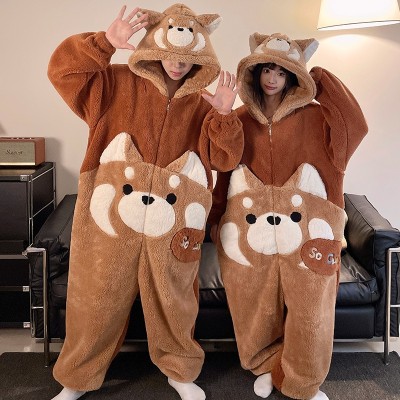 Chocolate Corgi Dog Hooded Onesie Pajama Thicked Kigurumi For Halloween Couple Costumes