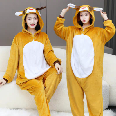 Adult Halloween Christmas Yellow Deer Onesie Kigurumi Pajamas Costume
