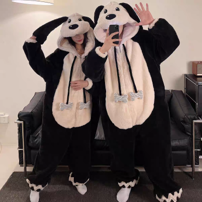 Cute Bone Puppy Hoodie Coral Fleece Onesie Pajama For Matching Couples Halloween Costumes