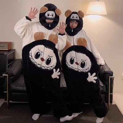 Cute Labubu Coral Fleece Onesie Pajamas Couples Matching Kigurumi