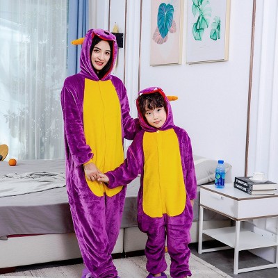 Halloween Family Matching Flannel Purple Dragon Onesies Kigurumi Pajamas