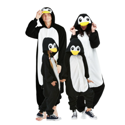 Black Penguin Onesie Kigurumi Pajamas For Matching Family Halloween Costumes