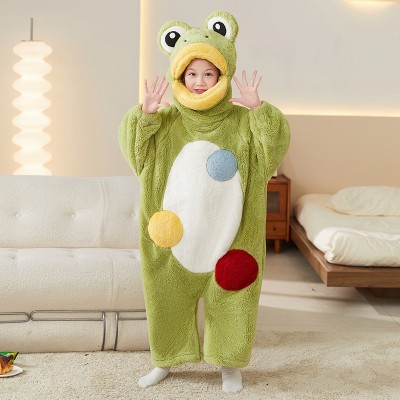 Cute Frog Onesie Kigurumi Coral Fleece Pajamas For Kids Halloween Costumes