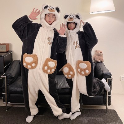 Glasses Bear Hooded Onesie Pajama Kigurumi For Halloween Couples Costumes