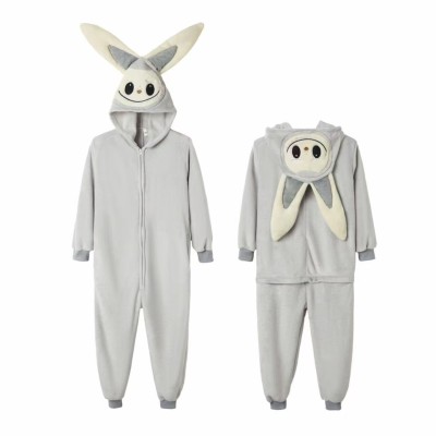 Long-Ear Gray Labubu Onesie Kigurumi Pajamas For Kids Halloween Costume