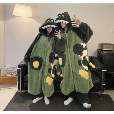 Green Alligator Loungewear Pajama Robes Set For Matching Couple Halloween Costumes