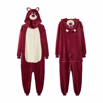 Cartoon Lotso Strawberry Bear Onesie Kigurumi Pajama For Adult Halloween 
