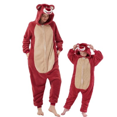 Lotso Strawberry Bear Parent-Child Onesie Kigurumi For Halloween Cartoon Family Costumes