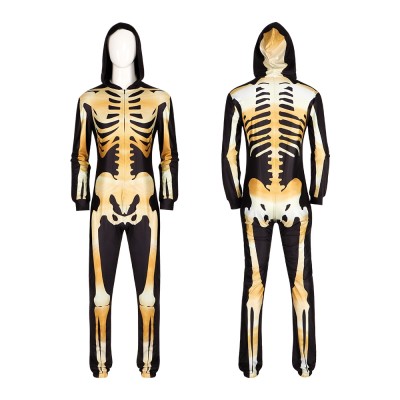 Men's Yellow Skeleton Bodysuit with Hood For Adult Halloween Costume 