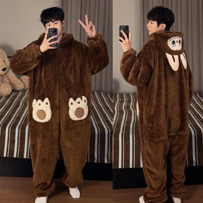  New Brown Labubu Onesie Kigurumi Thicked Pajama For Halloween Men's Costume