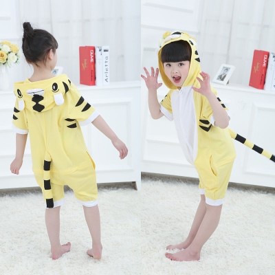 Cute Yellow Tiger Cartoon Hoodie Kids Summer Onesie Pajamas Kigurumi