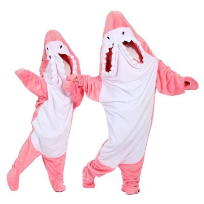 Pink Shark Onesie For Adults Cozy Flannel Wearable Shark Sleeping Bag Blanket