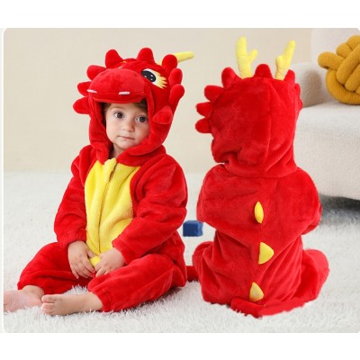 Red Dragon Romper Baby Flannel Animal Kigurumi Halloween Toddler Costumes 