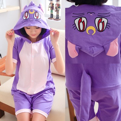 Cute Purple Cat Cartoon Hoodie Summer Onesie Kigurumi Pajamas