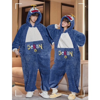 Doraemon Onesie Christmas Kigurumi Matching Coral Fleece Pajamas For Couples 