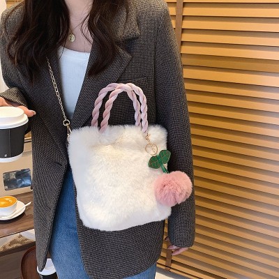 Simple Cherry Cartoon Cute Plush Ins Girly  Bucket Handbag