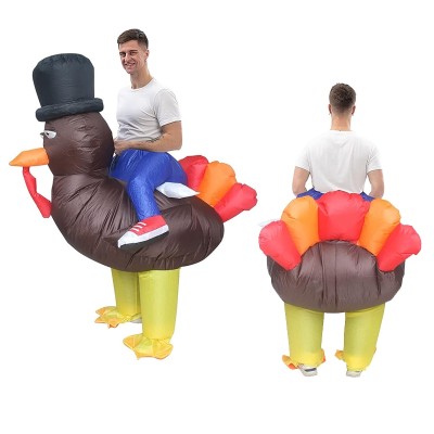 Inflatable Brown Turkey Riding Costume Blow Up Halloween Party Outfit For Adult