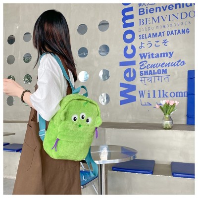 Cute Green Alien Cartoon Large Capacity Plush Backpack
