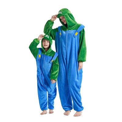 Mario Character Luigi Onesie Family Halloween Costume For Kids & Adults